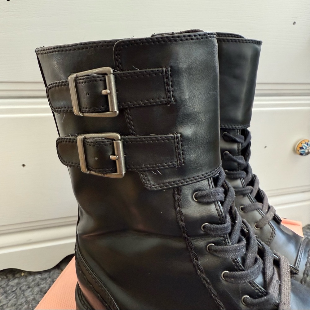 Black Faux Lace-Up Combat Boots